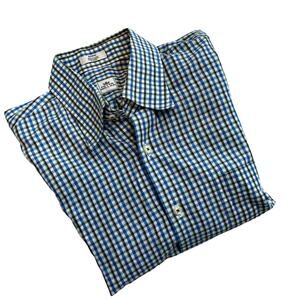Peter Millar Blue Brown Green Check Spread Collar Button Down Men’s Size Medium